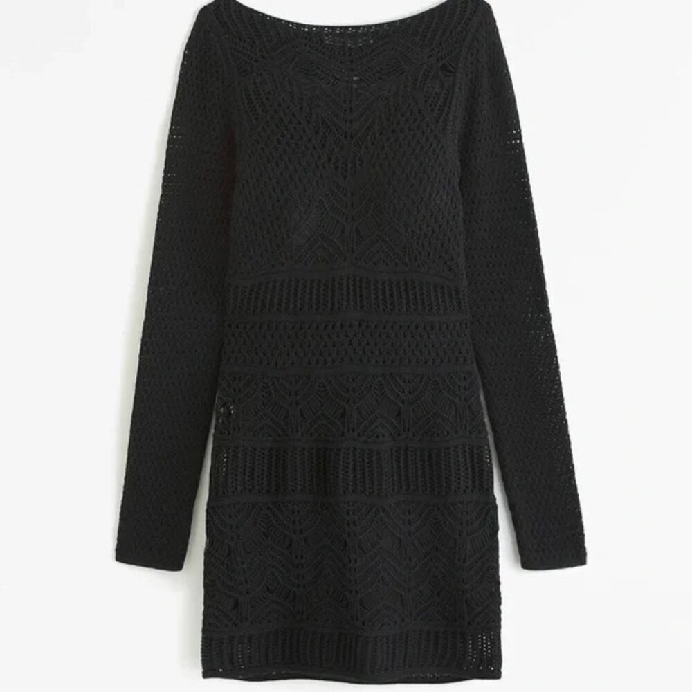 NWT Abercrombie & Fitch Long-Sleeve Crochet-Style Mini Dress XS T MSRP $120!